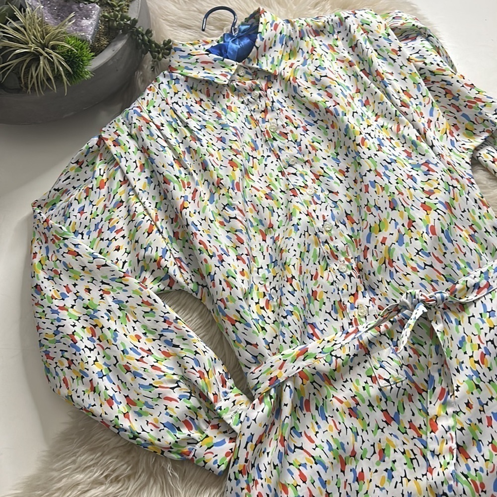 Vintage Schrader Sport Petite long sleeve artist smock dress multi color size 14